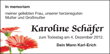 Traueranzeige von Karoline Schäfer von Rüsselsheimer Echo, Groß-Gerauer-Echo, Ried Echo
