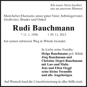 Traueranzeige von Rudi Bauchmann von Echo-Zeitungen (Gesamtausgabe)