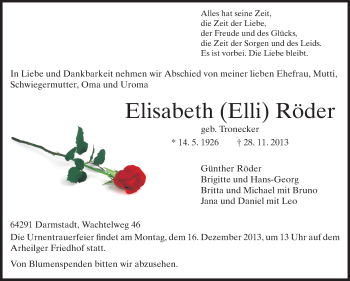 Traueranzeige von Elisabeth Röder von Echo-Zeitungen (Gesamtausgabe)