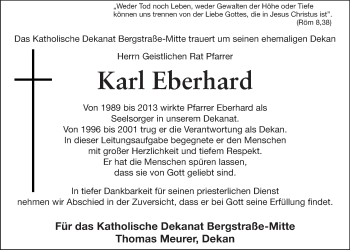 Traueranzeige von Karl Eberhard von Starkenburger Echo