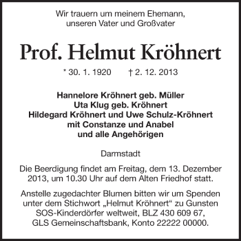 Traueranzeige von Helmut Kröhnert von Echo-Zeitungen (Gesamtausgabe)