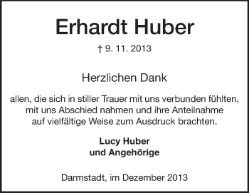 Traueranzeige von Erhardt Huber von Echo-Zeitungen (Gesamtausgabe)