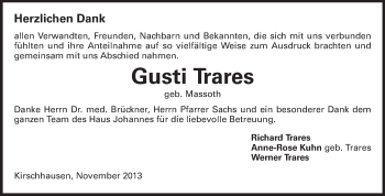 Traueranzeige von Gusti Trares von Starkenburger Echo, Bergsträßer Anzeiger