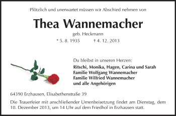 Traueranzeige von Thea Wannemacher von Echo-Zeitungen (Gesamtausgabe)