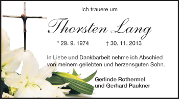 Traueranzeige von Thorsten Lang von Echo-Zeitungen (Gesamtausgabe)