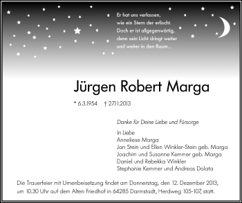 Traueranzeige von Jürgen Robert Marga von Echo-Zeitungen (Gesamtausgabe)