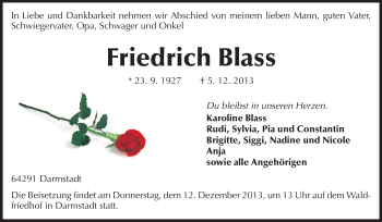 Traueranzeige von Friedrich Blass von Echo-Zeitungen (Gesamtausgabe)