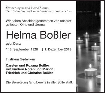 Traueranzeige von Helma Boßler von Echo-Zeitungen (Gesamtausgabe)