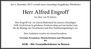 Traueranzeige von Alfred Engroff von Echo-Zeitungen (Gesamtausgabe)