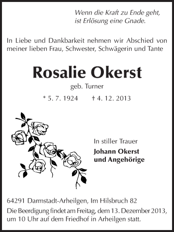 Traueranzeige von Rosalie Okerst von Echo-Zeitungen (Gesamtausgabe)