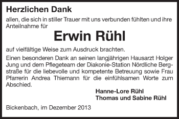 Traueranzeige von Erwin Rühl von Echo-Zeitungen (Gesamtausgabe)