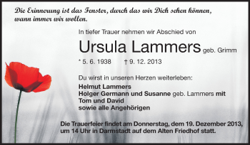 Traueranzeige von Ursula Lammers von Echo-Zeitungen (Gesamtausgabe)