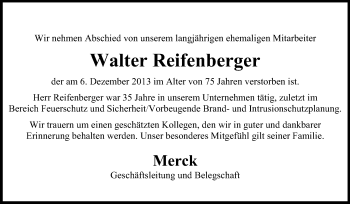 Traueranzeige von Walter Reifenberger von Echo-Zeitungen (Gesamtausgabe)