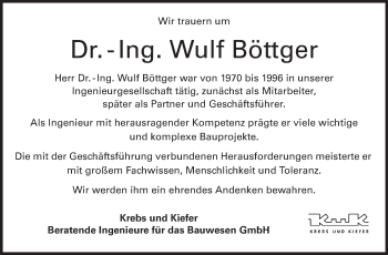 Traueranzeige von Wulf Böttger von Echo-Zeitungen (Gesamtausgabe)