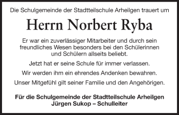 Traueranzeige von Norbert Ryba von Echo-Zeitungen (Gesamtausgabe)