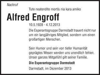 Traueranzeige von Alfred Engroff von Echo-Zeitungen (Gesamtausgabe)