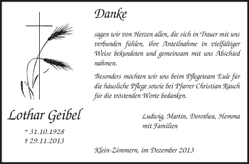 Traueranzeige von Lothar Geibel von Echo-Zeitungen (Gesamtausgabe)