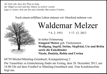 Traueranzeige von Waldemar Melzer von Odenwälder Echo