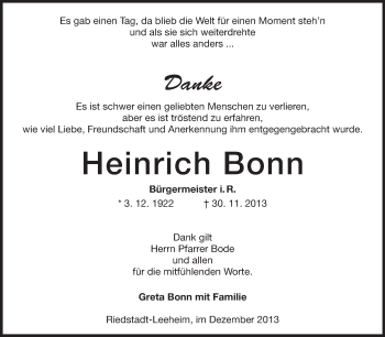 Traueranzeige von Heinrich Bonn von Echo-Zeitungen (Gesamtausgabe)
