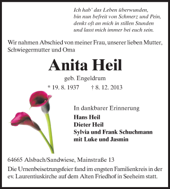 Traueranzeige von Anita Heil von Echo-Zeitungen (Gesamtausgabe)