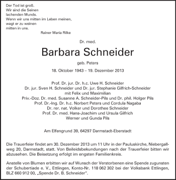 Traueranzeige von Barbara Schneider von Echo-Zeitungen (Gesamtausgabe)