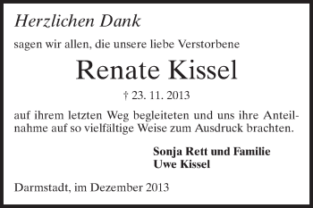 Traueranzeige von Renate Kissel von Echo-Zeitungen (Gesamtausgabe)