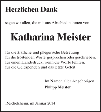 Traueranzeige von Katharina Meister von Odenwälder Echo