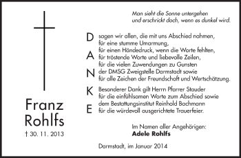 Traueranzeige von Franz Rohlfs von Echo-Zeitungen (Gesamtausgabe)