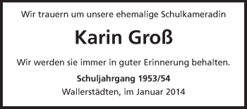 Traueranzeige von Karin Groß von Rüsselsheimer Echo, Groß-Gerauer-Echo, Ried Echo