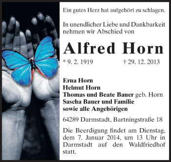 Traueranzeige von Alfred Horn von Echo-Zeitungen (Gesamtausgabe)