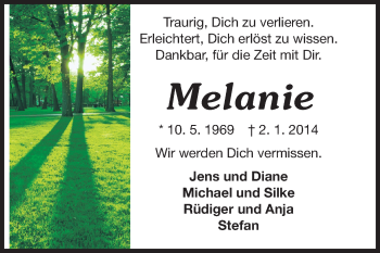 Traueranzeige von Melanie Bonin von Odenwälder Echo