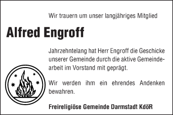 Traueranzeige von Alfred Engroff von Echo-Zeitungen (Gesamtausgabe)