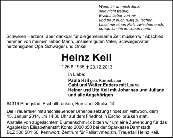 Traueranzeige von Heinz Keil von Echo-Zeitungen (Gesamtausgabe)