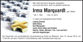 Traueranzeige von Irma Marquardt von Echo-Zeitungen (Gesamtausgabe)