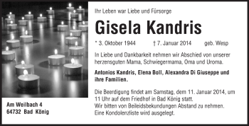 Traueranzeige von Gisela Kandris von Odenwälder Echo