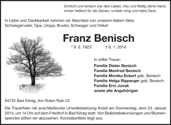 Traueranzeige von Franz Benisch von Odenwälder Echo