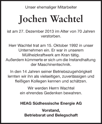 Traueranzeige von Jochen Wachtel von Echo-Zeitungen (Gesamtausgabe)