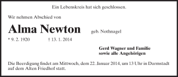 Traueranzeige von Alma Newton von Echo-Zeitungen (Gesamtausgabe)