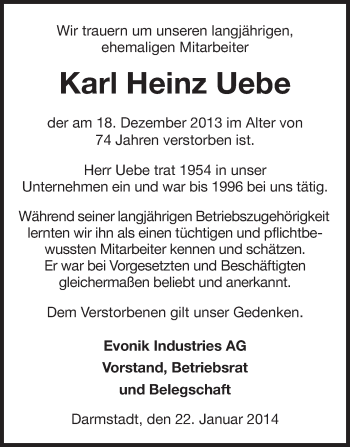 Traueranzeige von Karl Heinz Uebe von Echo-Zeitungen (Gesamtausgabe)