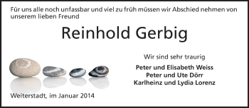 Traueranzeige von Reinhold Gerbig von Echo-Zeitungen (Gesamtausgabe)