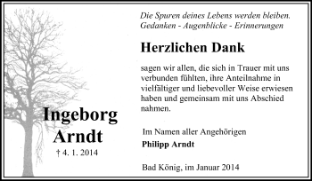 Traueranzeige von Ingeborg Arndt von Echo-Zeitungen (Gesamtausgabe)