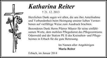 Traueranzeige von Katharina Reiter von Odenwälder Echo