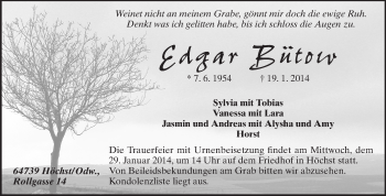 Traueranzeige von Edgar Bütow von Odenwälder Echo