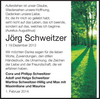 Traueranzeige von Jörg Schweitzer von Echo-Zeitungen (Gesamtausgabe)