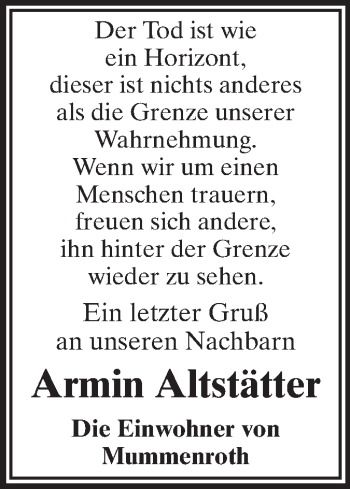 Traueranzeige von Armin Altstätter von Odenwälder Echo