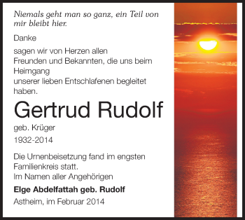 Traueranzeige von Gertrud Rudolf von Rüsselsheimer Echo, Groß-Gerauer-Echo, Ried Echo