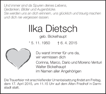Traueranzeige von Ilka Dietsch von Echo-Zeitungen (Gesamtausgabe)