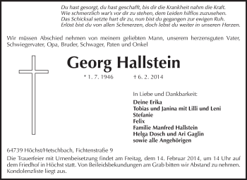 Traueranzeige von Georg Hallstein von Odenwälder Echo