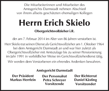 Traueranzeige von Erich Skielo von Echo-Zeitungen (Gesamtausgabe)