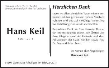 Traueranzeige von Hans Keil von Echo-Zeitungen (Gesamtausgabe)
